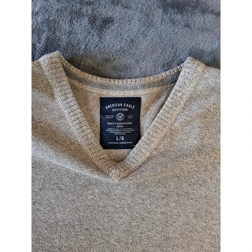 American Eagle Outfitters Mens V-Neck Sweater Tan Heathered Knit Large L/G
